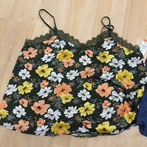 Floral and blue lace tank tops